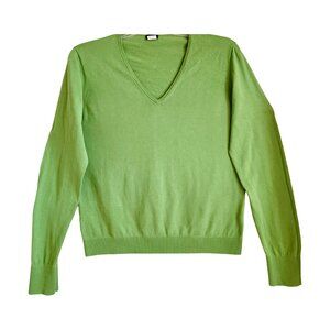 J.CREW FACTORY Women's Lime Green V-Neck Lightweight Cotton Sweater Sz XL